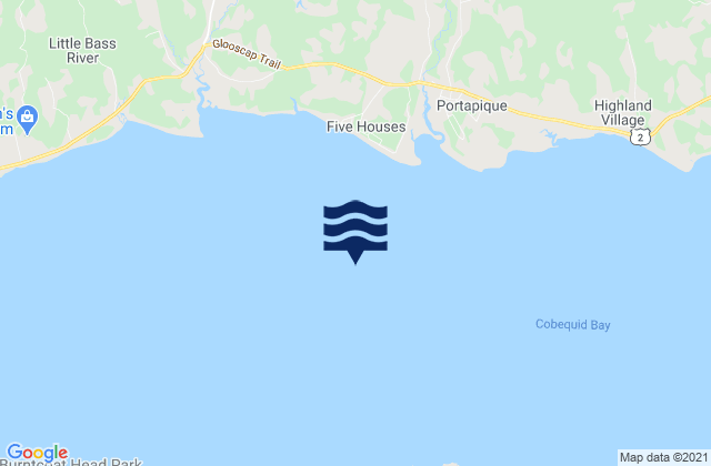 Mapa da tábua de marés em Cobequid Bay, Canada
