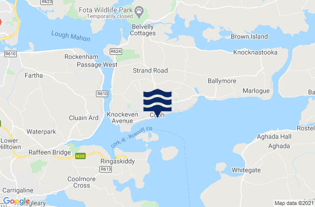 Mapa da tábua de marés em Cobh, Ireland