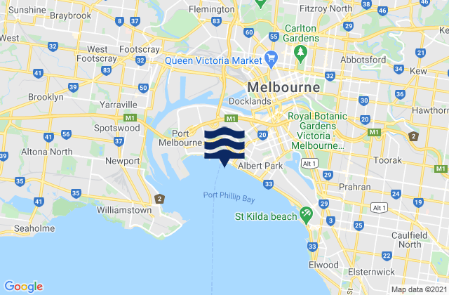 Mapa da tábua de marés em Coburg, Australia