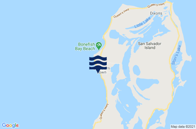 Mapa da tábua de marés em Cockburn Town, Bahamas