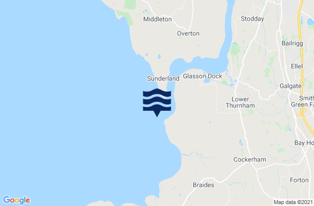 Mapa da tábua de marés em Cockerham Lighthouse, United Kingdom