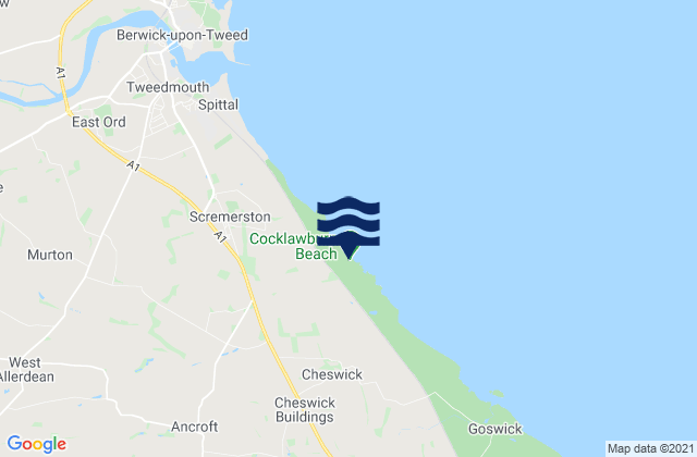 Mapa da tábua de marés em Cocklawburn Beach, United Kingdom