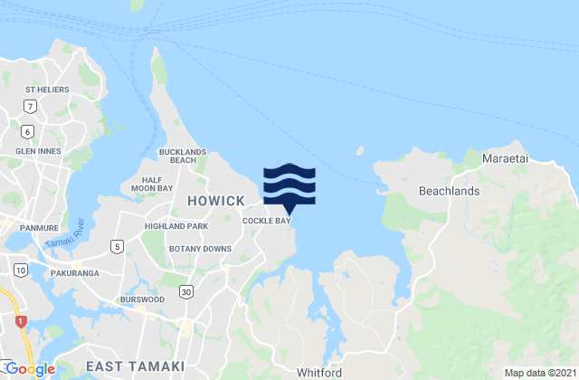Mapa da tábua de marés em Cockle Bay, New Zealand