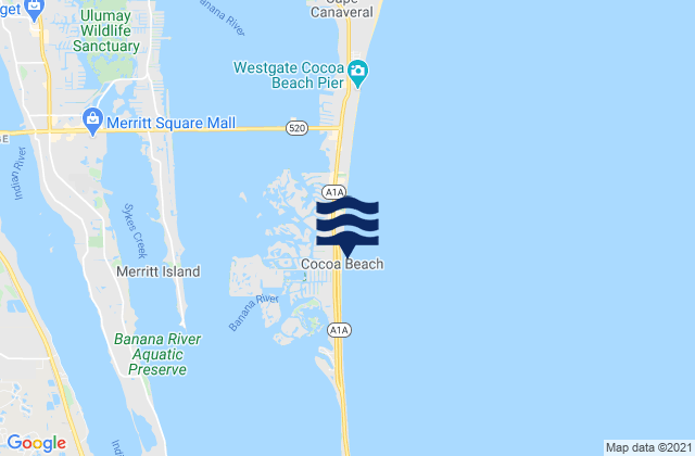 Mapa da tábua de marés em Cocoa Beach, United States
