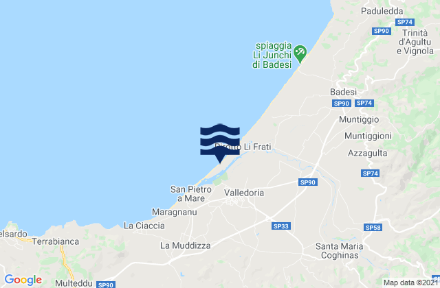 Mapa da tábua de marés em Codaruina, Italy