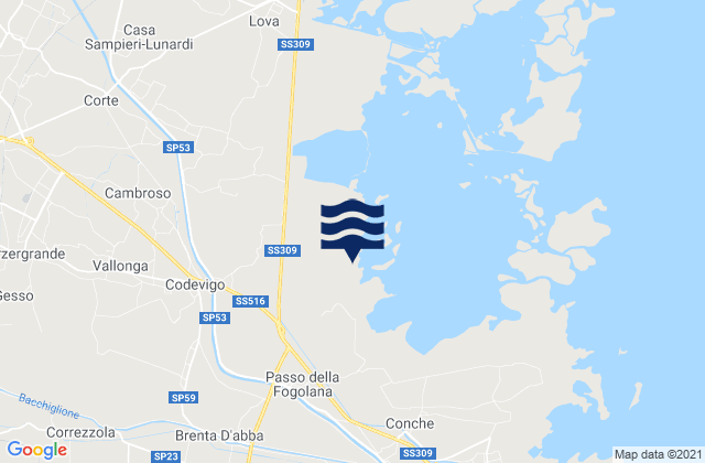 Mapa da tábua de marés em Codevigo, Italy