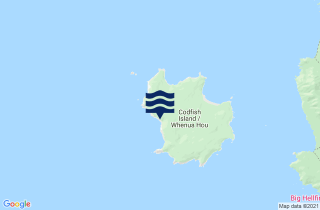 Mapa da tábua de marés em Codfish Island (Whenuahou), New Zealand