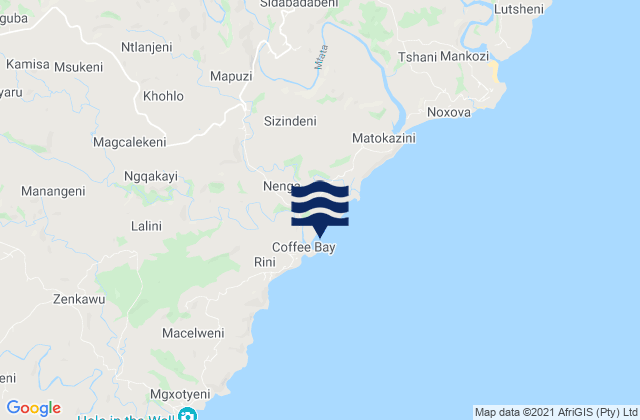 Mapa da tábua de marés em CoffeeBayBeach, South Africa