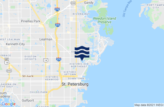 Mapa da tábua de marés em Coffeepot Bayou, United States