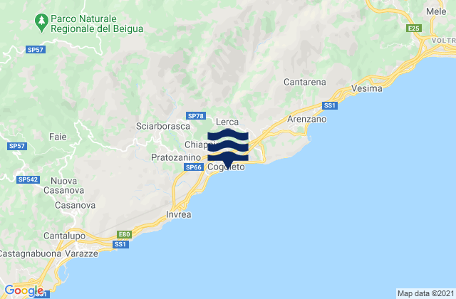 Mapa da tábua de marés em Cogoleto, Italy