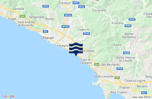 Mapa da tábua de marés em Cogorno, Italy