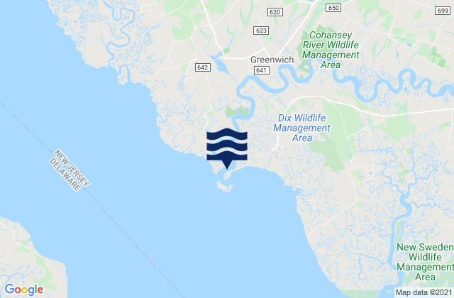 Mapa da tábua de marés em Cohansey River 0.5 mile above entrance, United States