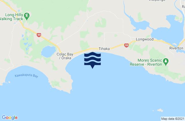 Mapa da tábua de marés em Colac Bay (Oraka), New Zealand