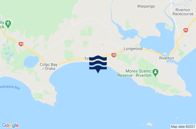 Mapa da tábua de marés em Colac Bay, New Zealand