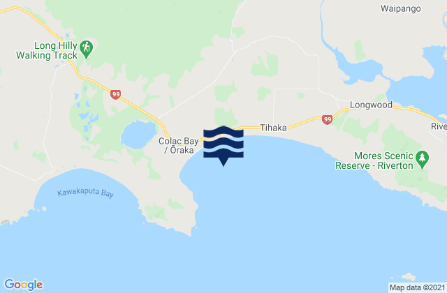 Mapa da tábua de marés em Colac Bay/Oraka, New Zealand