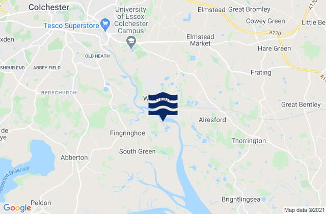 Mapa da tábua de marés em Colchester, United Kingdom