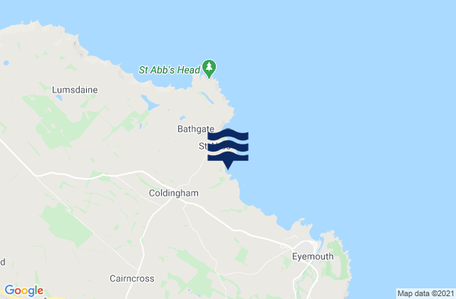 Mapa da tábua de marés em Coldingham Bay Beach, United Kingdom