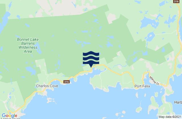 Mapa da tábua de marés em Cole Harbour, Canada