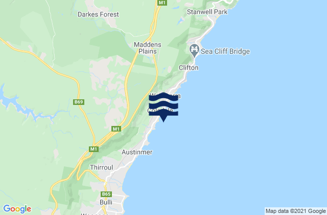 Mapa da tábua de marés em Coledale Beach, Australia