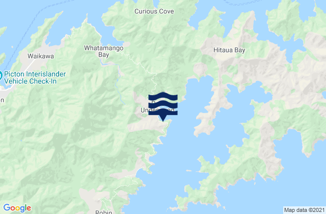Mapa da tábua de marés em Coles Bay (Waingaro Bay), New Zealand