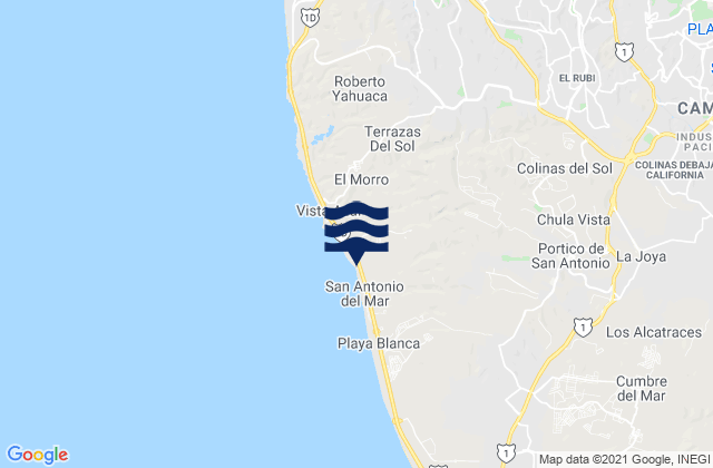 Mapa da tábua de marés em Colinas del Sol, Mexico