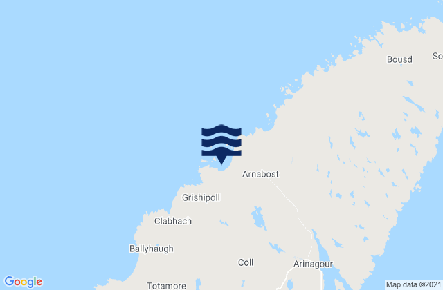 Mapa da tábua de marés em Coll Island, United Kingdom