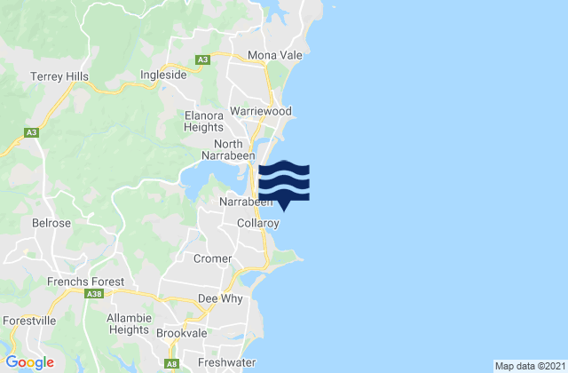Mapa da tábua de marés em Collaroy Basin, Australia