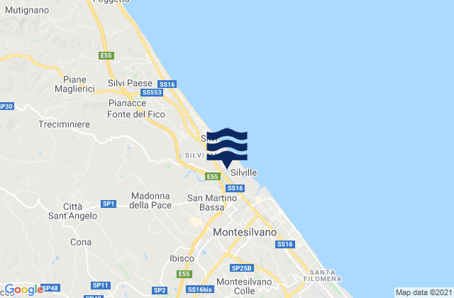 Mapa da tábua de marés em Collecorvino, Italy