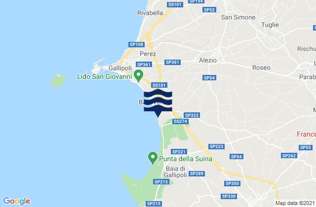 Mapa da tábua de marés em Collepasso, Italy