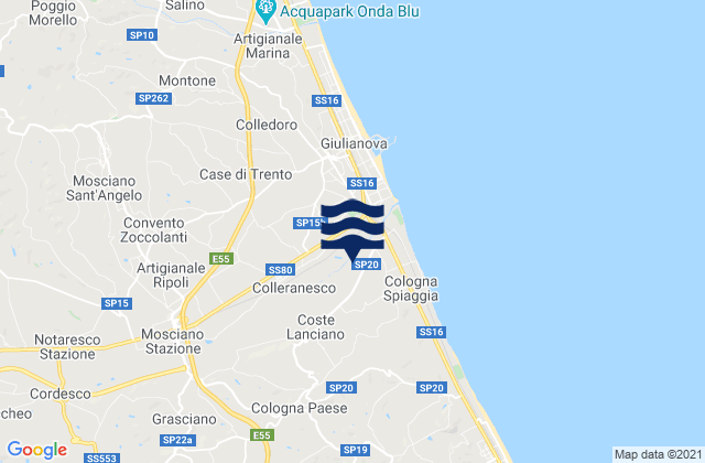Mapa da tábua de marés em Colleranesco, Italy