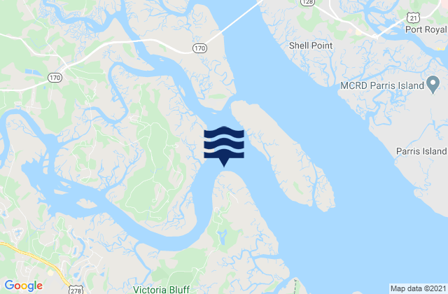 Mapa da tábua de marés em Colleton River Entrance, United States