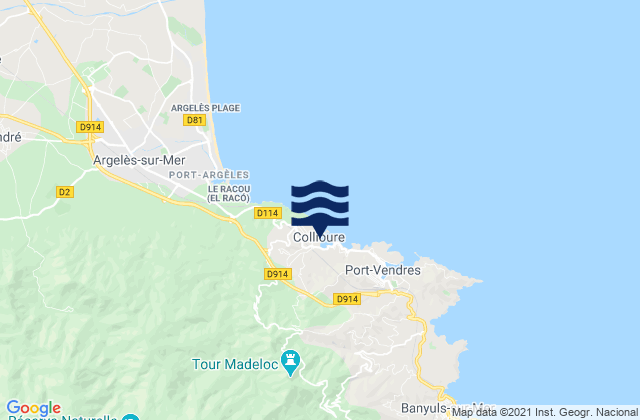 Mapa da tábua de marés em Collioure, France
