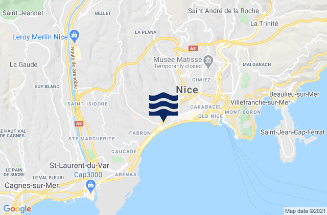 Mapa da tábua de marés em Colomars, France