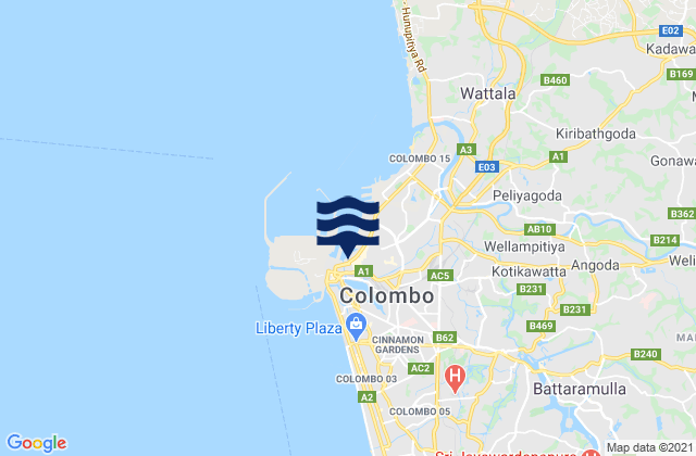 Mapa da tábua de marés em Colombo, Sri Lanka