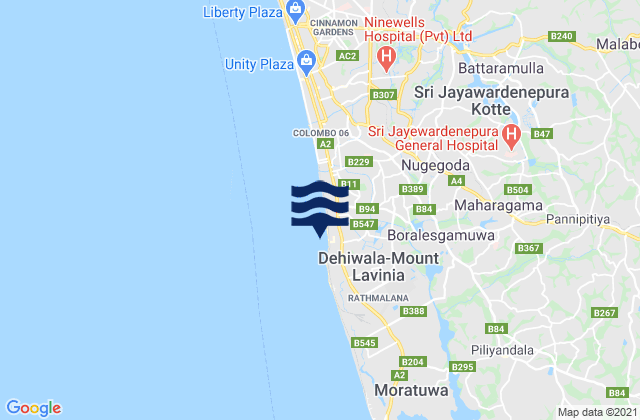 Mapa da tábua de marés em Colombo District, Sri Lanka