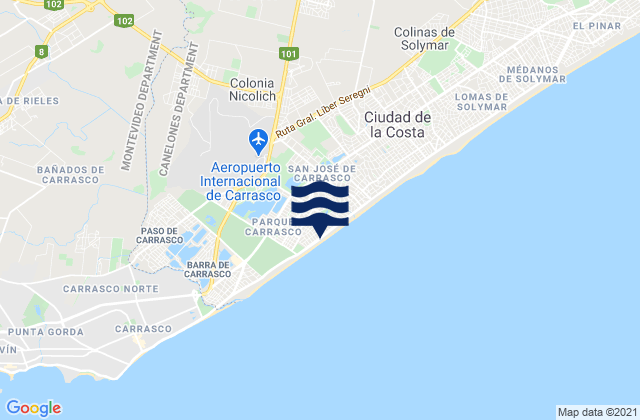 Mapa da tábua de marés em Colonia Nicolich, Uruguay