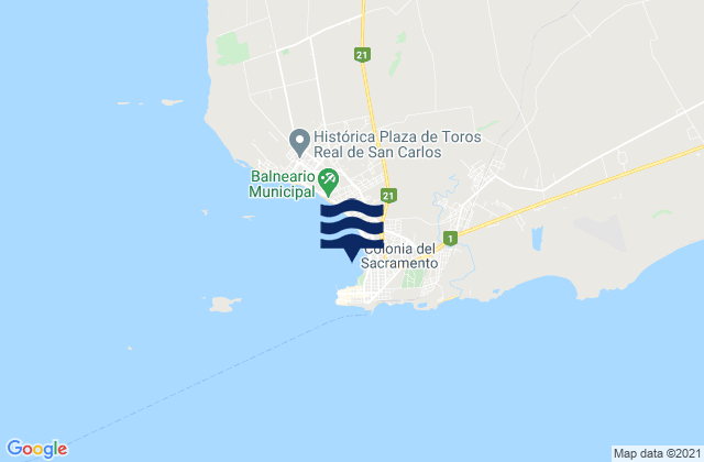 Mapa da tábua de marés em Colonia del Sacramento, Uruguay