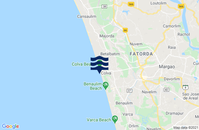 Mapa da tábua de marés em Colva, India