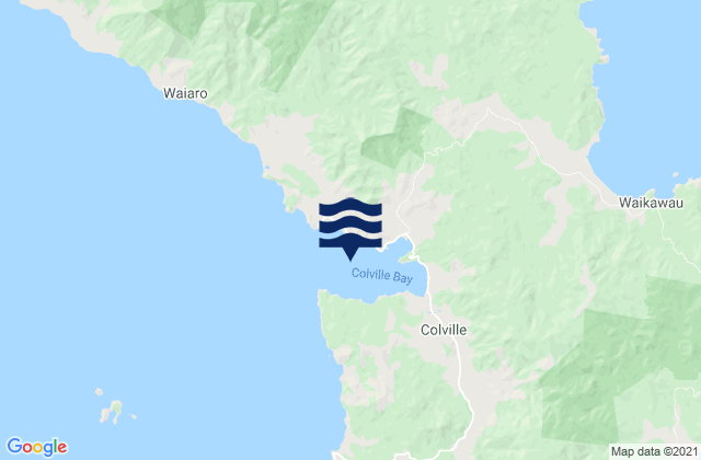 Mapa da tábua de marés em Colville Bay, New Zealand