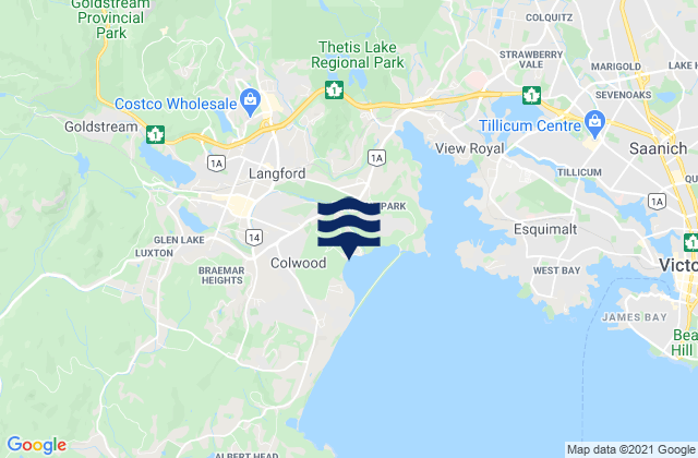 Mapa da tábua de marés em Colwood, Canada