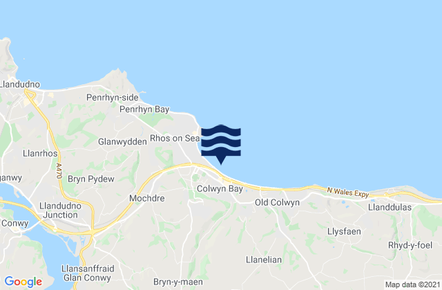 Mapa da tábua de marés em Colwyn Bay, United Kingdom