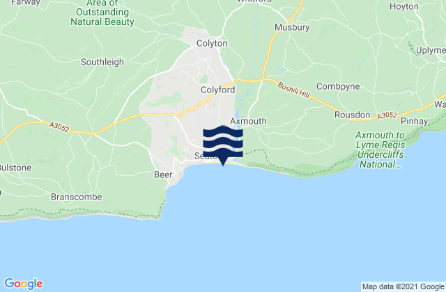 Mapa da tábua de marés em Colyton, United Kingdom