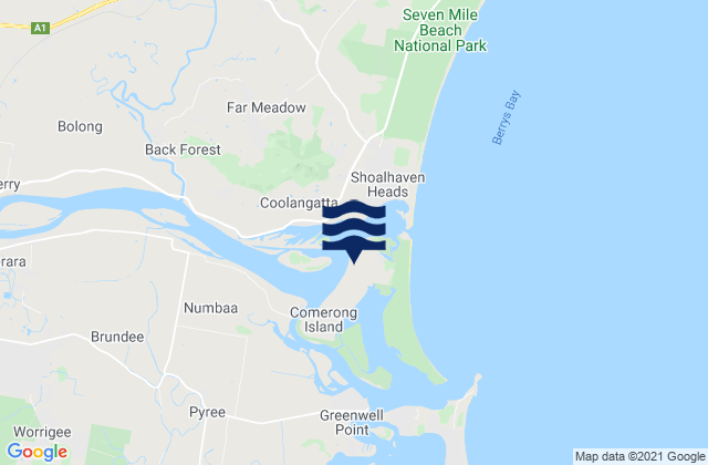 Mapa da tábua de marés em Comerong Island, Australia