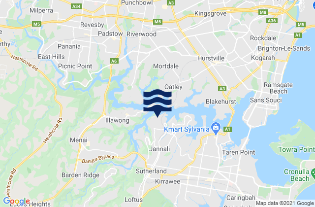 Mapa da tábua de marés em Como, Australia