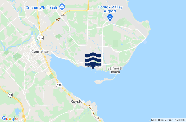 Mapa da tábua de marés em Comox, Canada