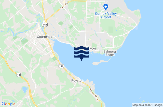 Mapa da tábua de marés em Comox Harbour, Canada