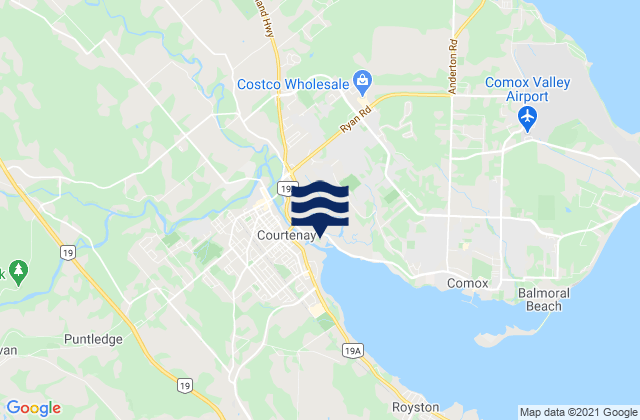 Mapa da tábua de marés em Comox Valley Regional District, Canada