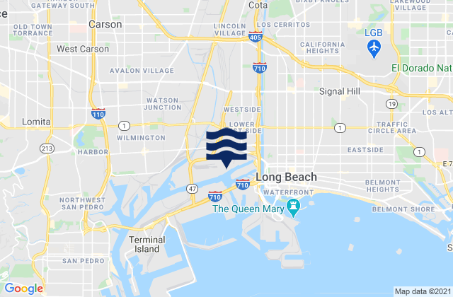 Mapa da tábua de marés em Compton, United States