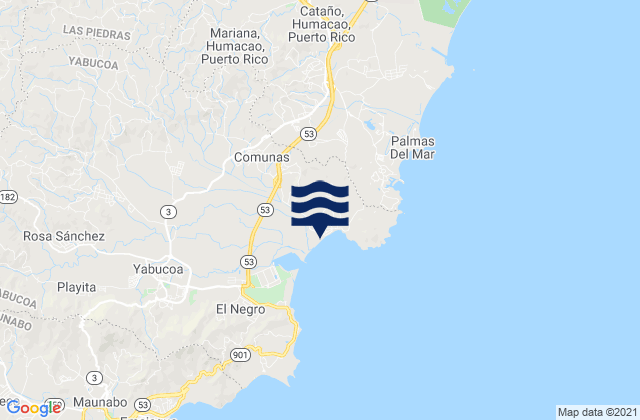 Mapa da tábua de marés em Comunas, Puerto Rico