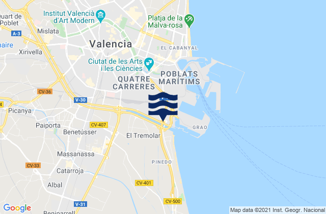Mapa da tábua de marés em Comunitat Valenciana, Spain